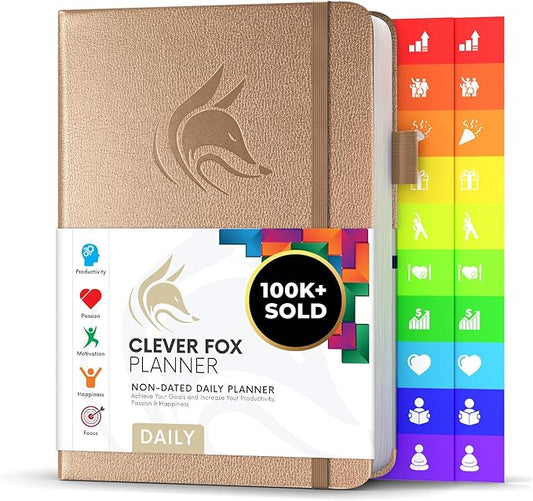 Clever Fox Daily Planner – Undated Planning Notebook with Hourly Schedule & To-Do List – Personal Day Task & Work Organizer, 6 Months (Pearl)
