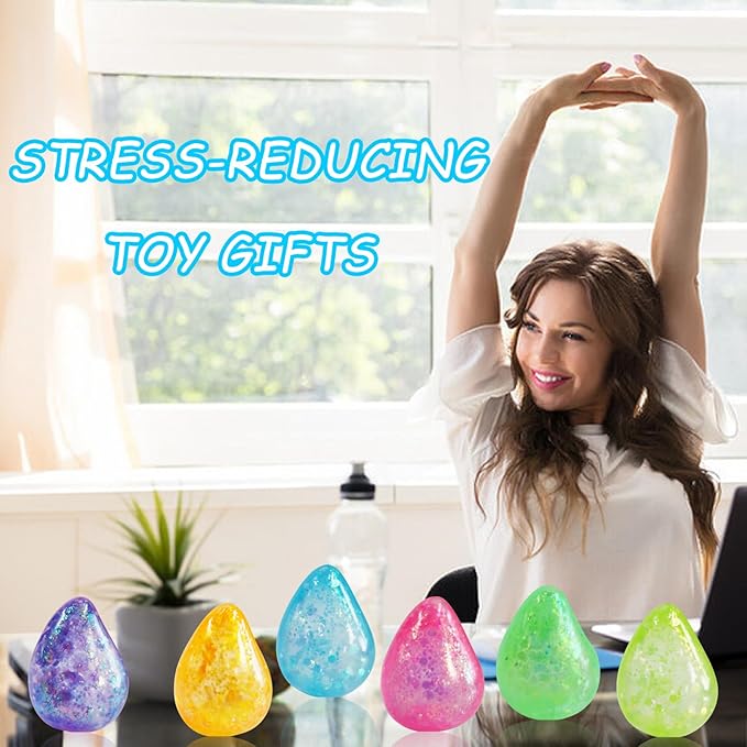 6pack Fidget Toys Squishy Drop Toys| Ice Squishy Drop Malt Sugar Balls| High Density Gel Filled Water Drop Sensory Squeeze Toy|Relief Stress Squeeze Toy Color May Vary (Pack of 6)