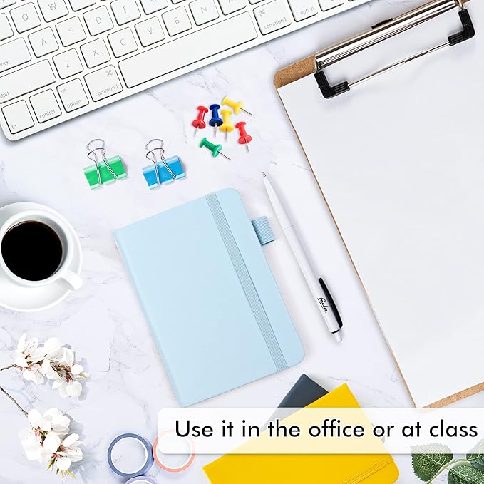 feela Pocket Notebook Journals, Mini Cute Small Hardcover College Ruled Notepad Office School Supplies, with 3 Black Pens, 3.5”x 5.5”, 3 Pack, A6, Solid Colors, Gray, Yellow, Light Blue