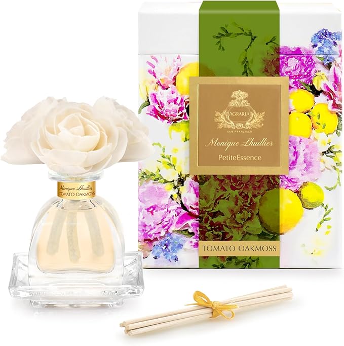 Agraria Monique Lhuillier Tomato Oakmoss PetiteEssence Fragrance Reed Diffuser, 1.7 Oz, Fresh Alluring Sola Flower Earthy Scent Diffusers for Home