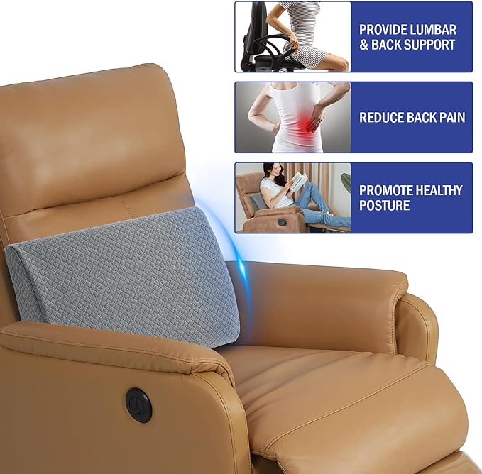 HOMBYS Lumbar Support Pillow for Recliner Chair, Memory Foam Back Support Cushion for Elderly,Extra Large Lumbar Support Pillow,Thick Backrest for Home Reading (Grey, 20“x13.5"x5")