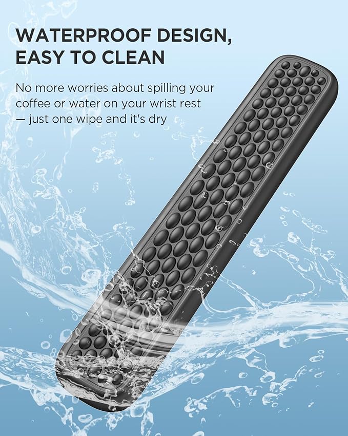 Lekvey Ergonomic Keyboard Wrist Rest - Memory Foam with Massage Points & Waterproof PU Leather Wrist Pad, Carpal Tunnel Support for Office Computer/Gaming, Typing Pain Relief, Easy-Clean（Black）