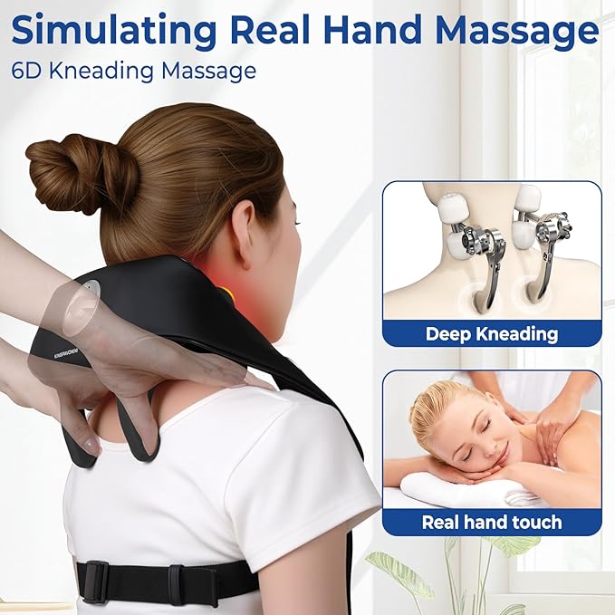 KingPavonini Width Adjustable Neck Massager with 5 Heat Zone, Wireless 6D Shiatsu Shoulder Massager for Pain Relief Deep Tissue, Massager for Neck and Shoulder Pain, Gifts for Men Women Dad Mom