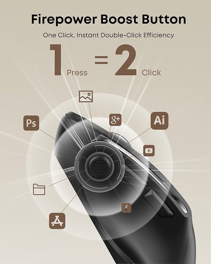 Ergonomic Rechargeable Mouse with Jiggler, Bluetooth+2.4G Wireless+Wired(3 in 1) Connection, Max 4800DPI, Rapid Fire Key, 5ft Charging Cable, Carpal Tunnel Silent Mice with LED for Office,Gaming