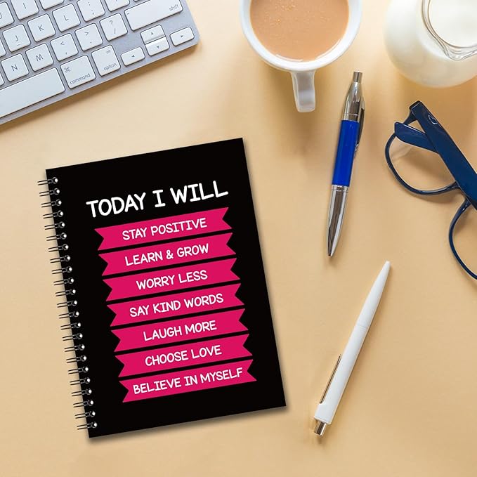 YAZMEEN Inspirational Blank Spiral Notebook（160 Pages） Today I Will Hardcover Notebook Mental Health Awareness Gift College Encouragement Gift Funny Journal Gift for Colleague Friend Teacher Student