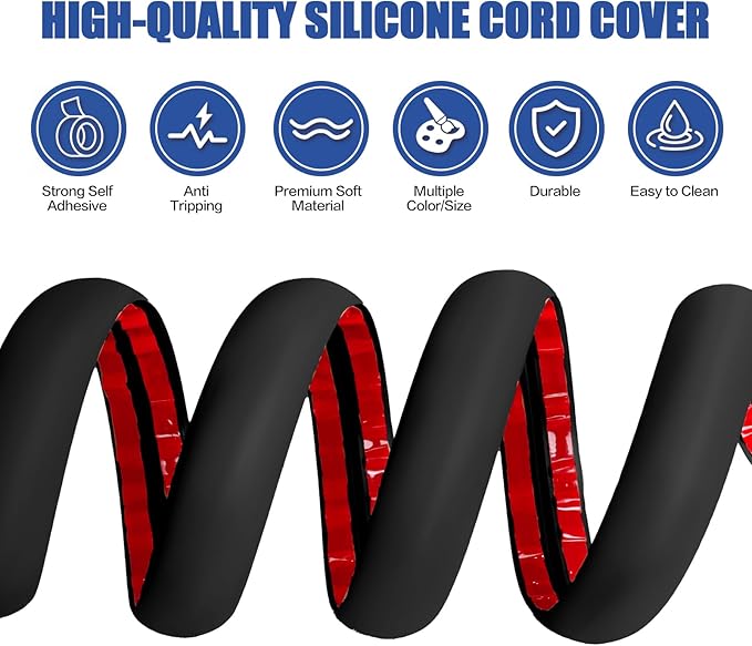 Floor Cord Cover Self Adhesive Cord Hider,10FT Cable Management, Extension Strip Protector for Wires, Prevent Cable Trips for Offices, Gyms, Exhibitions Cavity:0.39"(W) x 0.27"(H) Black