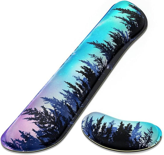 Dapesuom Enlarge Keyboard Wrist Rest, Memory Foam Wrist Cushion for Desk Mats Support, Cute Typing Pain Relief Keyboard Mouse Pad Rests Set with Non-Slip Base for Gaming Laptop Office Computer, Forest