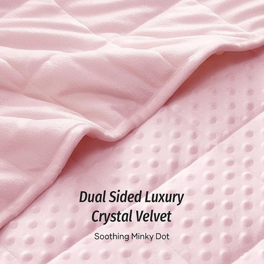 Wemore Minky Dot Weighted Blanket for Adults Queen Size 20 lbs, Soft Cozy Heavy Blanket for Stress Relief and Sleep Promotion, Breathable Blanket for All-Season with Glass Beads, Pink 60 x 80 inches