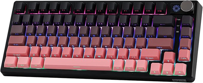 EPOMAKER HE75 Wireless Mechanical Keyboard with Metal Knob, 4000mAh Battery, Hot-Swappable Gasket Gaming Keyboard with RGB Backlight for Mac/Win (Black Pink)