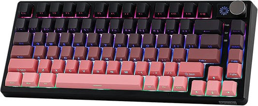 EPOMAKER HE75 Wireless Mechanical Keyboard with Metal Knob, 4000mAh Battery, Hot-Swappable Gasket Gaming Keyboard with RGB Backlight for Mac/Win (Black Pink)