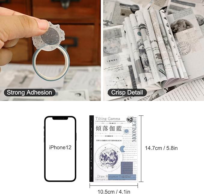 Dizdkizd Celestial Themed Washi Stickers for Journaling, Vintage Ephemera Sticker Book with 180pcs Planet Stickers and 20 Astronomy Scrapbook Papers for Junk Journals Paper Crafting