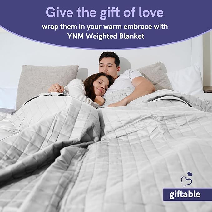 YnM Cotton King Size Weighted Blanket for Adults (88x104 Inches, 20 Pounds, Light Grey), Smallest Compartments with Cooling Glass Beads,Heavy Blanket for Two Persons of 90~160lbs on Queen or King Bed