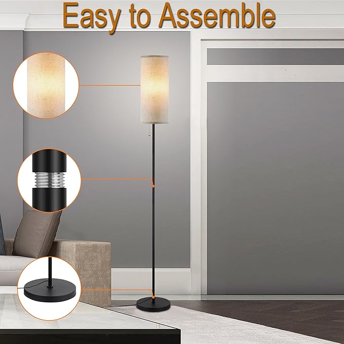 Floor Lamp for Living Room, Modern Standing Lamps with Lampshade, Minimalist Tall Lamp with Chain Switch for Living Room, LED Bulb Included (Beige Shade)