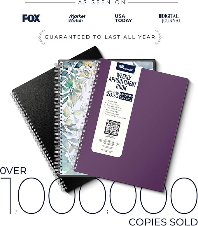 Ensight 2026 Appointment Book & Planner Ensight 6.5 x 8.5 inches Large Tabbed Daily Hourly Weekly Planner Schedule Book 30 Minute time Slots Business & Personal Planner Jan 2026 Dec 2026 Purple