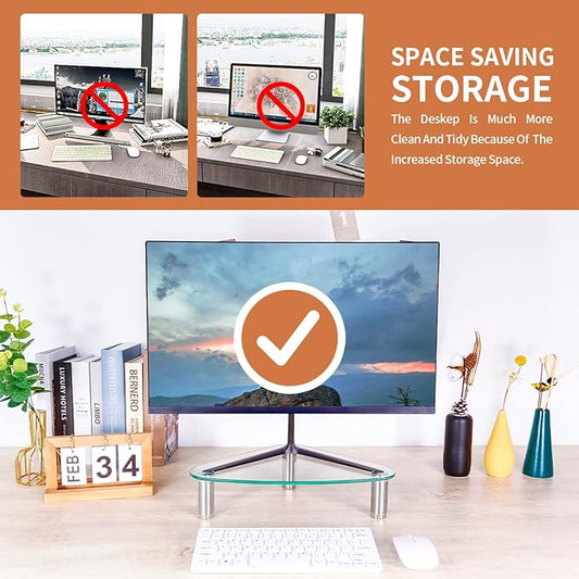Hemudu Clear Glass Computer Monitor Riser / Triangle Desktop Universal Corner Stand for Computer Monitor & Laptop HD01T-003