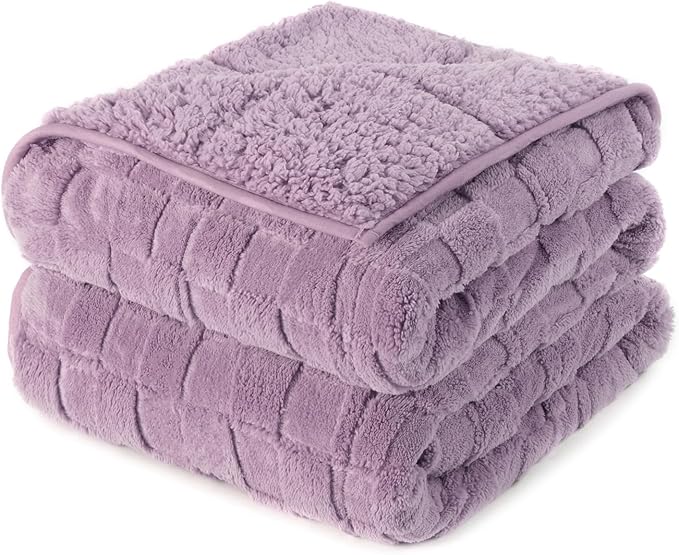 Kivik Dual Sided Weighted Blankets for Adults, Buttery Soft Stylish Checkered Heavy Blanket for Couch Sofa Bed, Ultra-Fluffy Fabric, Machine Washable (60"x80", Purple, 20 Pounds)