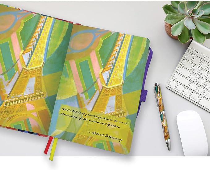 RainCaper Vegan Leather Journal Notebook, 160 Dot-Grid Pages, 5.7 inches x 8 inches, Journal - Delaunay Eiffel Tower