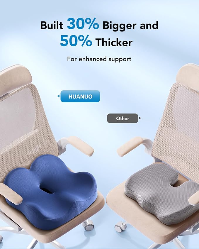 HUANUO Ergonomic Seat Cushion, Memory Foam Cooling Gel Office Chair Cushion for Hip Support, Tailbone Pressure Relief, Breathable Car Seat Cushion for Home, Work, Driving
