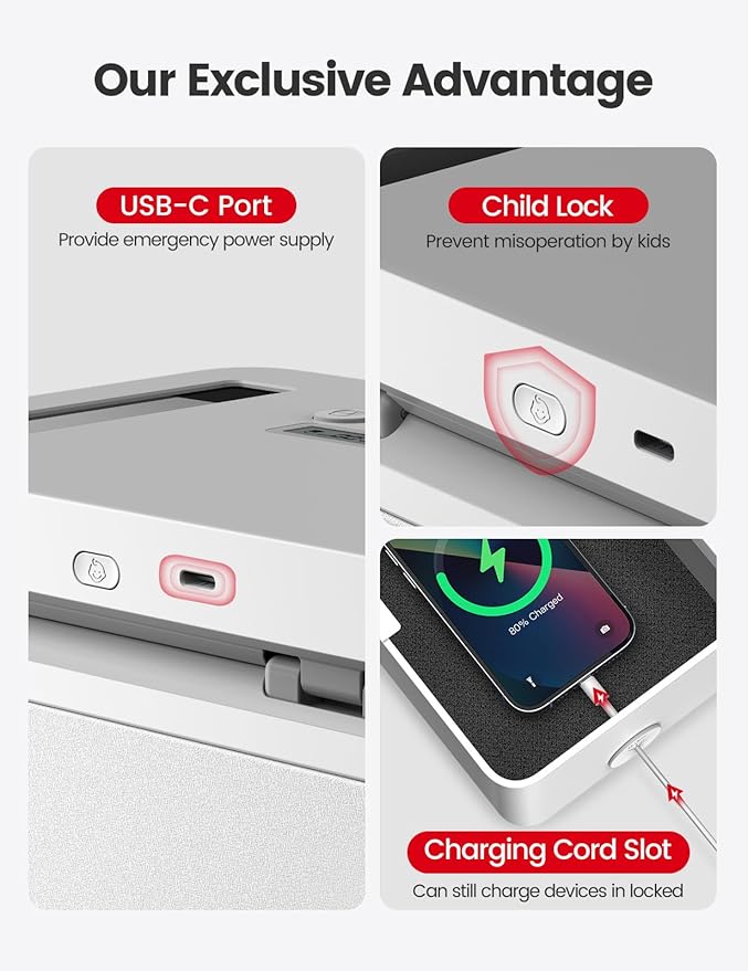 Vaydeer Metal Time Lock Box, Phone Locked box with Timer, Locking Safe Storage, Self-Control Locker with USB C Charge, Child Lock, Smart Timed Release Jail for Phone/iPad Mini/Remote/Medicine/Snack