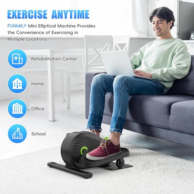 FUNMILY Under Desk Elliptical, Desk Bike Pedal Exerciser, Fully Assembled Leg Exerciser 2 in 1 Seated Standing Elliptical, Ultra-Quiet Mini Elliptical Machines for Home Office Use