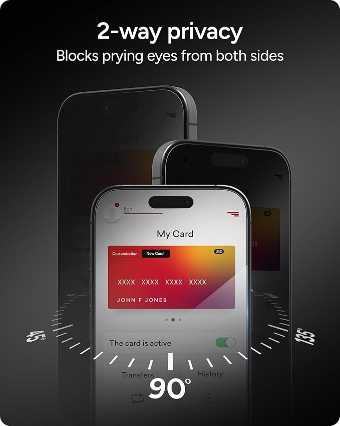 ZAGG Glass Elite Privacy iPhone 15 Pro Screen Protector - 5X Stronger with Reinforced Edges, 2-Way Privacy Filter, Scratch & Smudge-Resistant Surface, InvisibleShield, Easy to Install