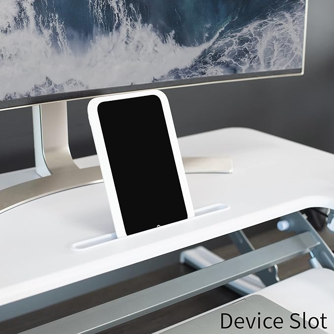 VIVO 42 inch Height Adjustable Stand Up Desk Converter, V Series, Quick Sit to Stand Tabletop Dual Monitor Riser Workstation, White, DESK-V000VLW