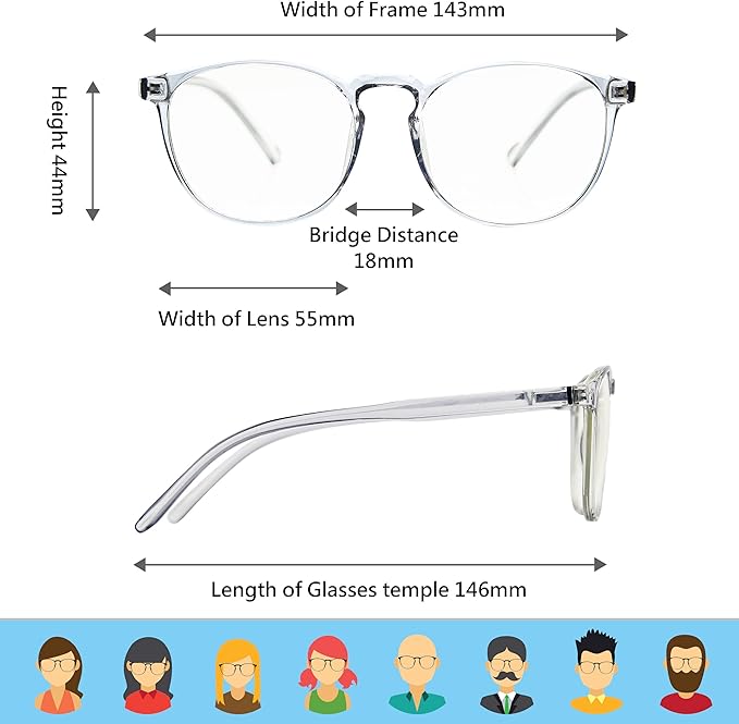 Blue Light Blocking Glasses for TV Phone Computer Gaming Screen Men and Women, TR90 Frame, Anti Eyestrain UV, 2 Pack