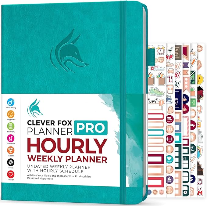 Clever Fox Planner PRO Schedule – Undated Weekly & Monthly Life Planner with Time Slots, Appointment Book & Daily Organizer, A4 (Turquoise)