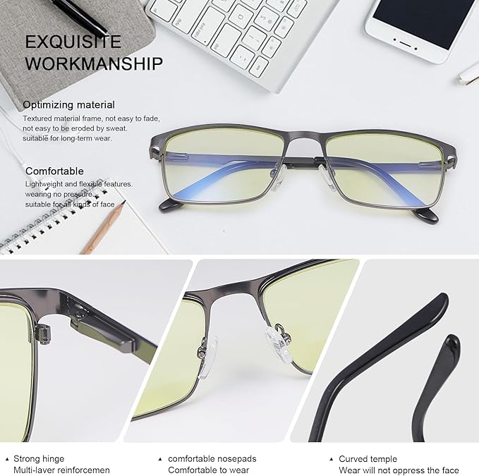 Blue Light Blocking Glasses UV400 Anti Eyestrain Computer Gaming Blue Light Screen Blocker Metal Eyewear for Men Women