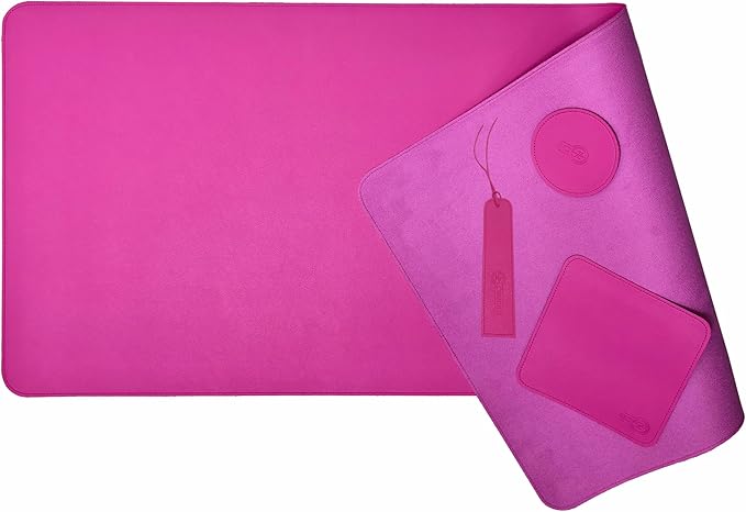 PU Leather Desk Mat| Premium Mouse Pad with Bonus Coaster | Stylish, Durable, Waterproof Mouse Pad for Office & Home (Rose Pink, XXL - PU Gift Set)