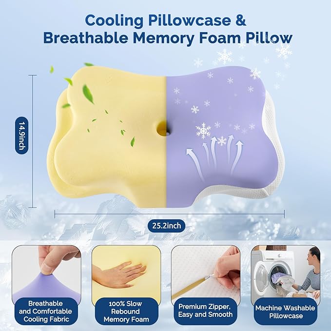 Cervical Neck Pillow, Ergonomic Side Sleeper Pillow for Neck Support, Cooling Memory Foam Pillows for Sleeping, Contour Orthopedic Bed Pillows for Side Back Stomach Sleepers with Removable Pillowcase
