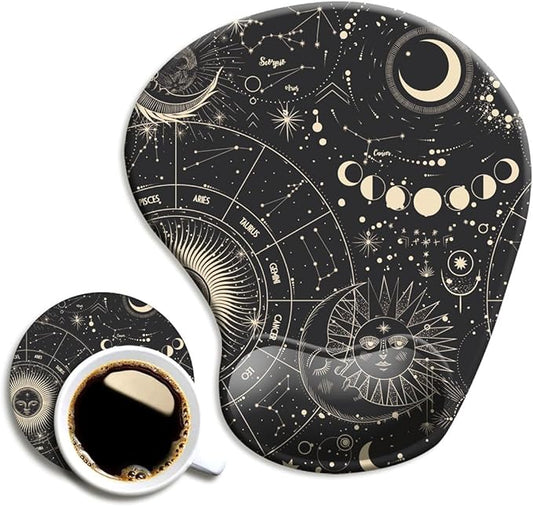 DOOKE Ergonomic Mouse Pad with Wrist Support, Cute Mouse Pads with Non-Slip Rubber Base for Home Office Working Studying Easy Typing & Pain Relief Moon Sun