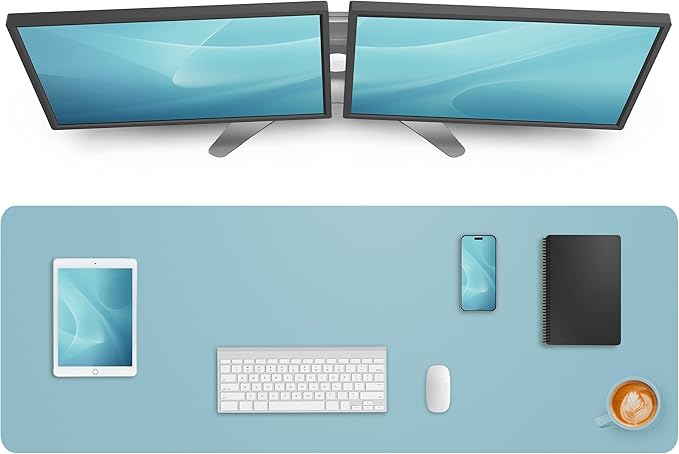 AFIING Leather Desk Pad Protector,Mouse Pad,Office Desk Mat, Non-Slip PU Leather Desk Blotter,Large Desk mat,Waterproof Keyboard mat for Office/Home/Decor (Light Blue,48"" x 17"")