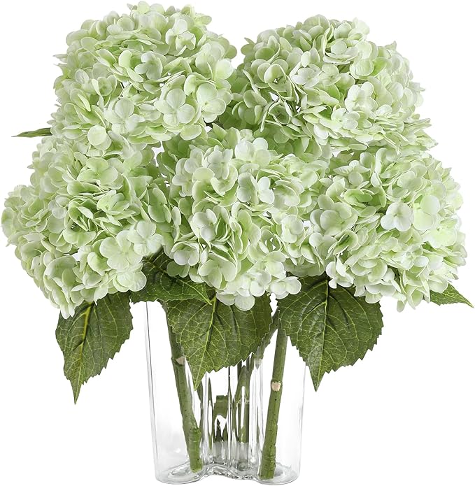 Light Green Hydrangea Artificial Flowers 3pcs Lifelike Faux Hydrangea Real Touch Fake Flowers for Home Wedding Office Party Living Room Decoration,22inch