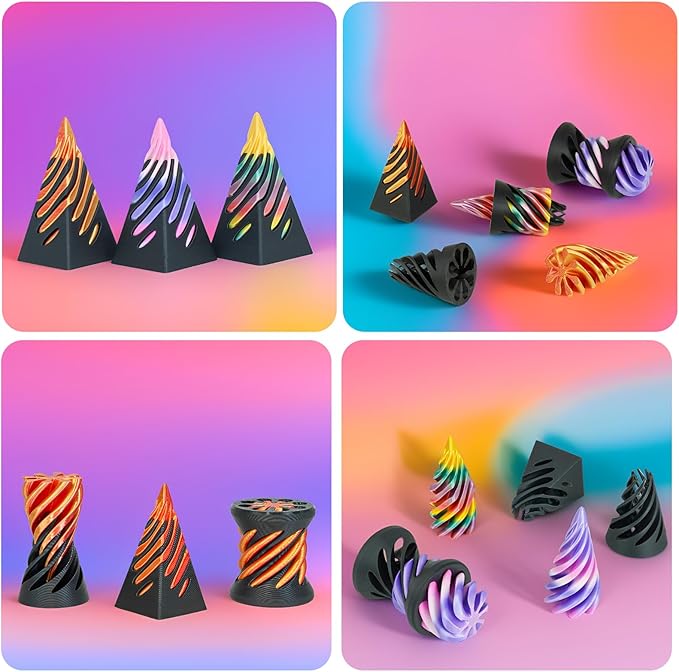 3 Packs Impossible Spiral Cone Fidget Toys,3D Printed Pyramid Passthrough Sculpture,Mini Sensory Toy for Stress Relief Anxiety,Desktop Decor Gifts for Adults & Kids (Red Black)