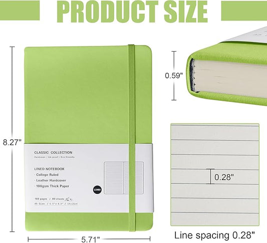Lined Journal Notebook, 6Pack(Grass Green), 160 Pages, Medium 5.7 inches x 8 inches - 100 gsm Thick Paper, Hardcover