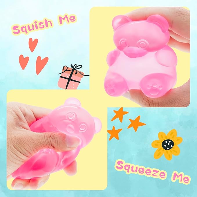 Stress Bear Squishy Ball, Gummy Bear Toy, Sugar Filled Squishy Toys for Kids Stress Relief - High Density Squeeze Balls for Students Calming - Ultra-Soft Decompression Venting Toys