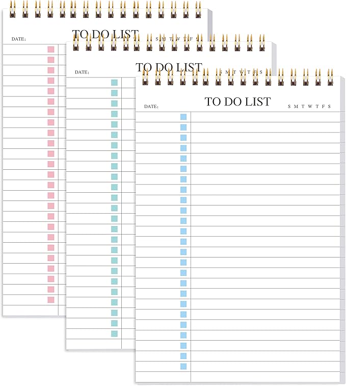 To Do List Notepad 3 Pack, Undated Daily Planner Notepad With To Do List Notebook Checklist Planner Spiral Waterproof Notepad for Office Supplies, School Planner, 52 Sheets/Pack, 5.5"*8.3" A5 Size