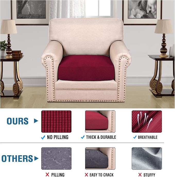 H.VERSAILTEX High Stretch Individual Seat Cushion Covers Sofa Slipcovers Couch Cushion Covers Sofa Covers Featuring Jacquard Textured Twill Fabric (1 Pack for 1 Cushion Chair, Burgundy Red, Small)