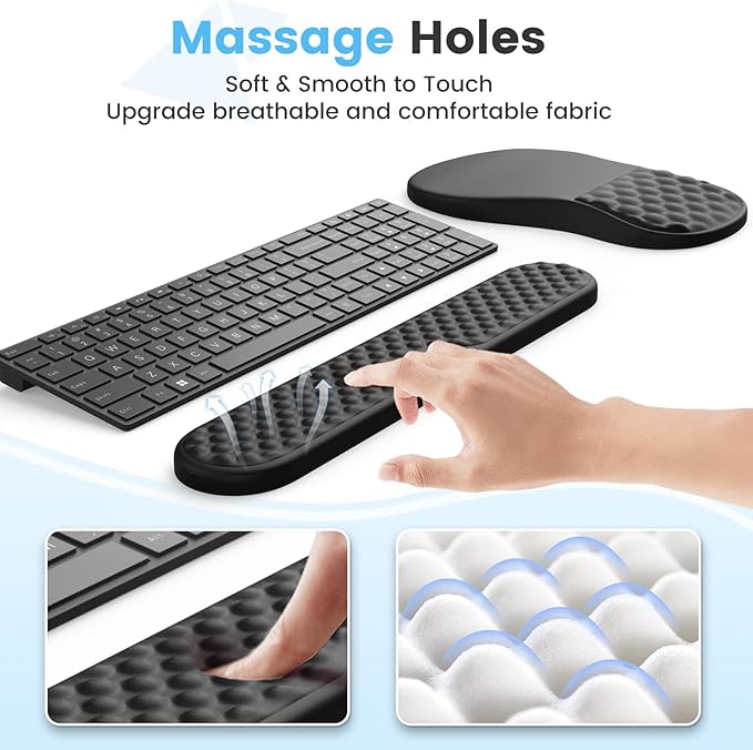 HAOCOO Ergonomic Mouse Pad with Wrist Rest, Massage Support, Black
