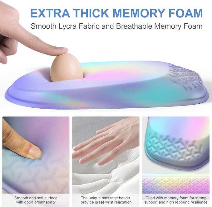 Mouse Pad with Wrist Rest, Comfortable Memory Foam Wrist Rest for Computer Keyboard, Ergonomic Mouse Pad Set for Easy Typing & Pain Relief - Gradient Blue Pink