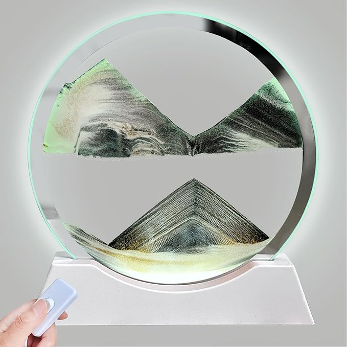 Aoderun 7" Moving Sand Art Liquid Motion with Light 3 Color Changing Moving Sand Art Picture Round Glass 3D Deep Sea Sand Art Sandscapes for Adult Relaxing Toys Desktop Home Office(Black)