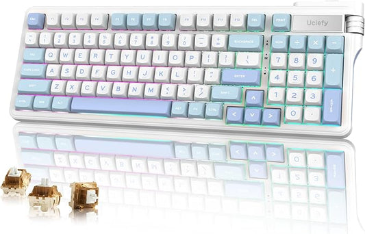 Uciefy VK96 Wireless Mechanical Keyboard Bluetooth/2.4G/USB C Wired 96 Keys Gaming Keyboard RGB Backlit, Gasket Mount, Hot Swappable Creamy Keyboard with Number Pad & Knob for PC/Win/Mac/Laptop-Blue