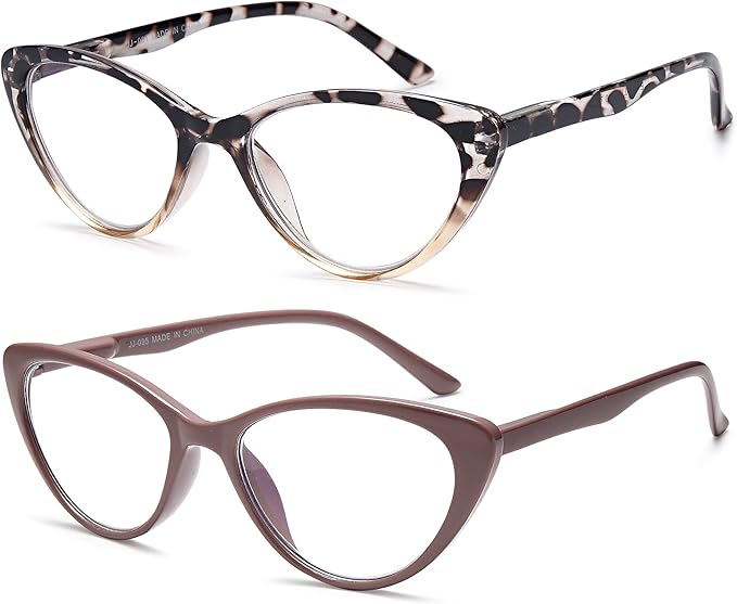 EYEURL Cat Eye Reading Glasses for Women 2 Pair Blue Light Blocking Readers 0.50 Comfort Spring Hinge Lightweight Eyeglasses Anti Glare for Ladies