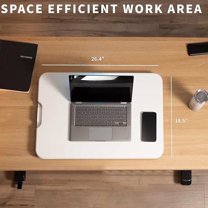 VIVO Ultra-Slim Single Top Height Adjustable Standing Desk Riser, Compact Sit Stand Desktop Converter for Monitor or Laptop, White, DESK-V001JW