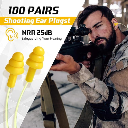 100 Pair Ear Plugs Reusable Silicone Earplugs with Cord, 25db Corded Ear Plugs for Shooting Hunting Hearing Protection Lightweight Earplugs for Sleeping Noise Cancelling Work Construction