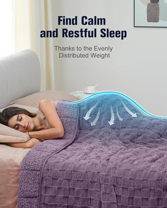 Kivik Dual Sided Weighted Blankets for Adults, Buttery Soft Stylish Checkered Heavy Blanket for Couch Sofa Bed, Ultra-Fluffy Fabric, Machine Washable (60"x80", Purple, 15 Pounds)