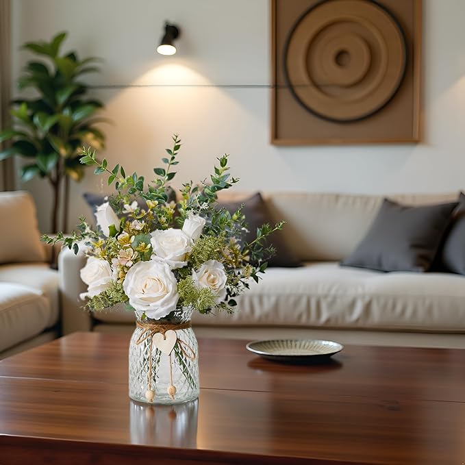 Fake Flowers in Vase,Faux Flowers for Vase,Artificial Silk Roses,Dining Table Centerpiece Decor,Flower Arrangements for Home Decor,Kitchen Decor