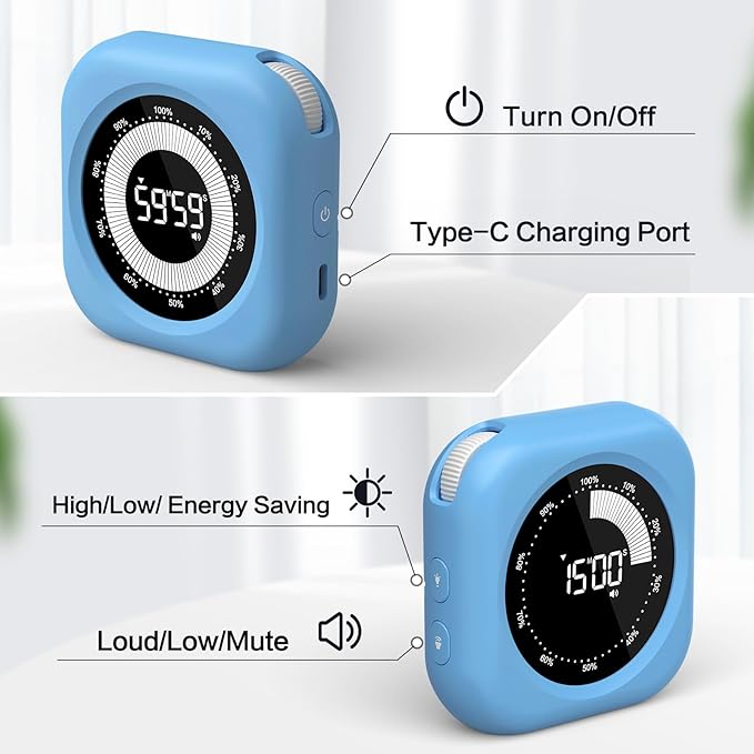 Visual Timer for Kids Rechargeable, 10-Hour Digital Timer ，Magnetic Timer with Visual Time Bars Design，3 Brightness/3 Volume Adjustable, Countdown/up Timers for Classroom Study Game GYM Kitchen Office