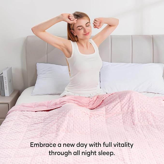 Wemore Minky Dot Weighted Blanket for Adults Queen Size 20 lbs, Soft Cozy Heavy Blanket for Stress Relief and Sleep Promotion, Breathable Blanket for All-Season with Glass Beads, Pink 60 x 80 inches